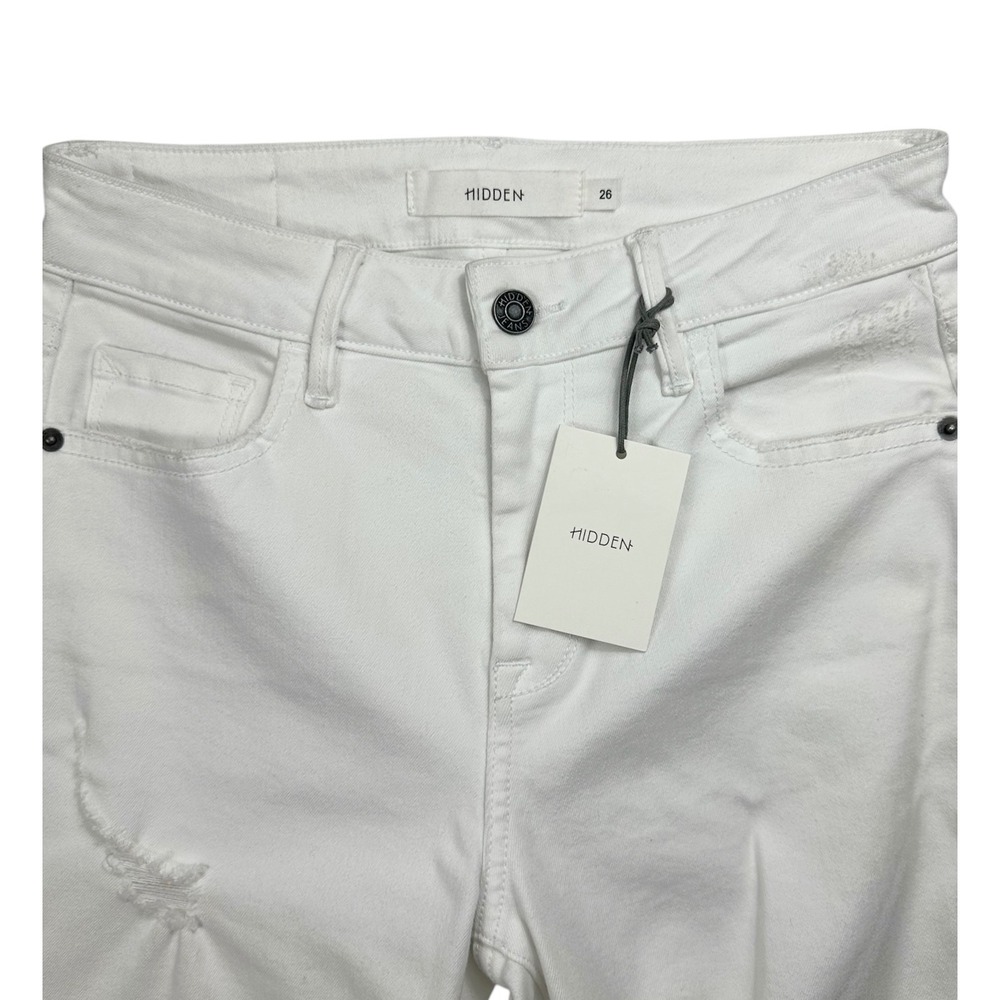 Hidden Jeans Amelia Skinny White Distressed Frayed Step Hem Denim Jeans Size 26